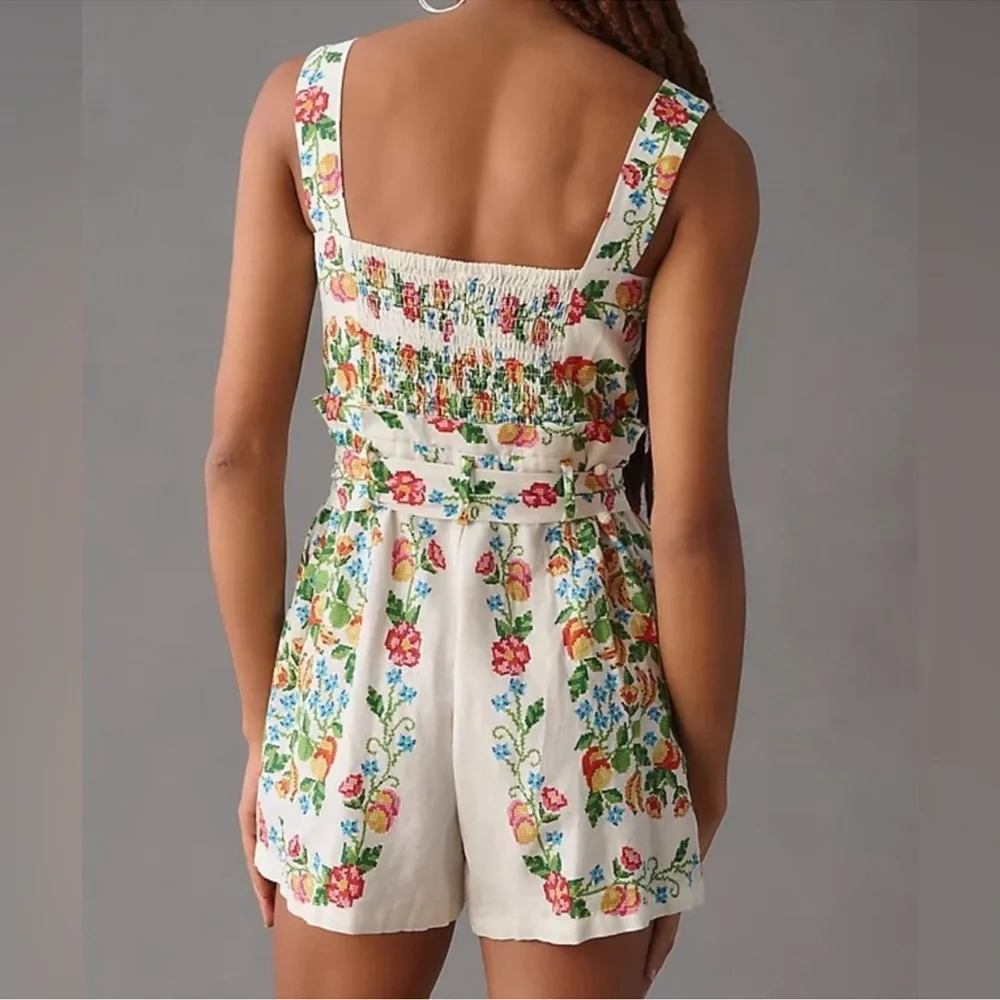 NWOT FARM Rio Tropical Romance Floral-Print Linen-Blend Romper Women’s Medium - Picture 4 of 16